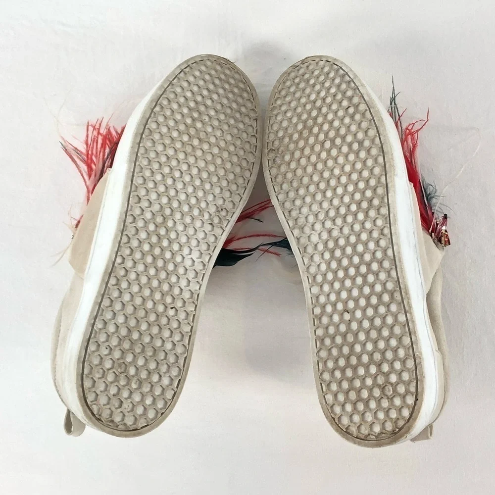 Sam‎ Edelman Lelani Suede Leather Sneakers in Cream Red Size 10